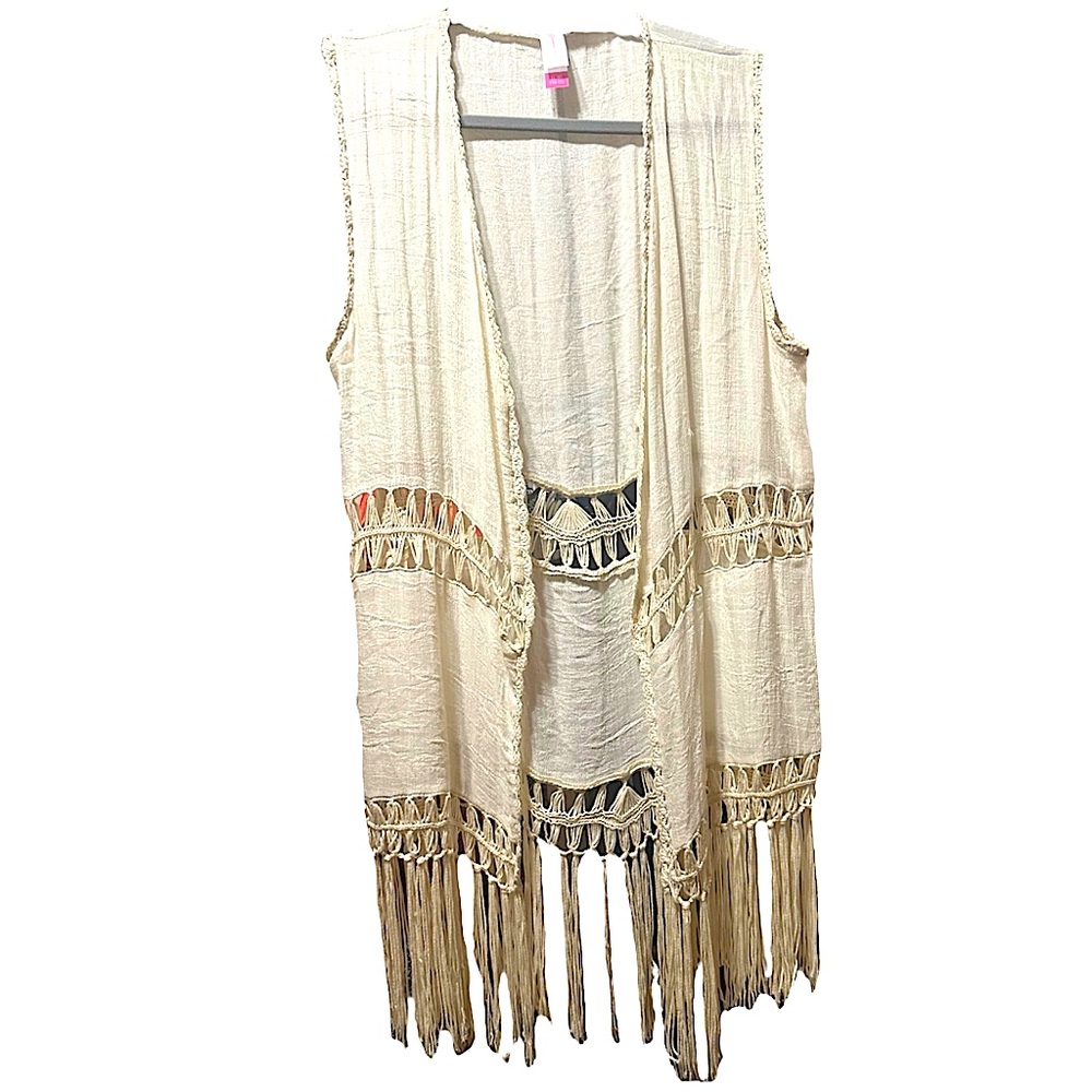 No Boundaries Off-white Boho Tassel Vest